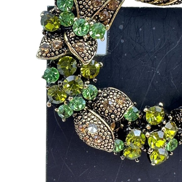 Wreath Brooch Pin With Green Rhinestones Bronze Bow Holiday Jewelry Lapel - Picture 8 of 16